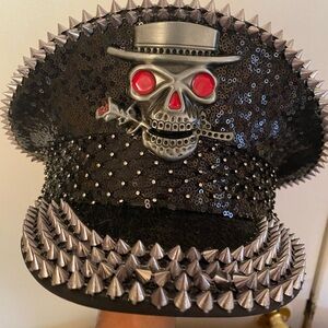 Gothic Rivet Studded Hat for Party Skull Fedora Hat Music Festival Costume Cap S